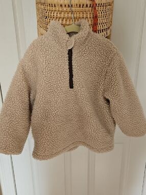 Kids Cream Sherpa Half-Zip Pullover Hoodie